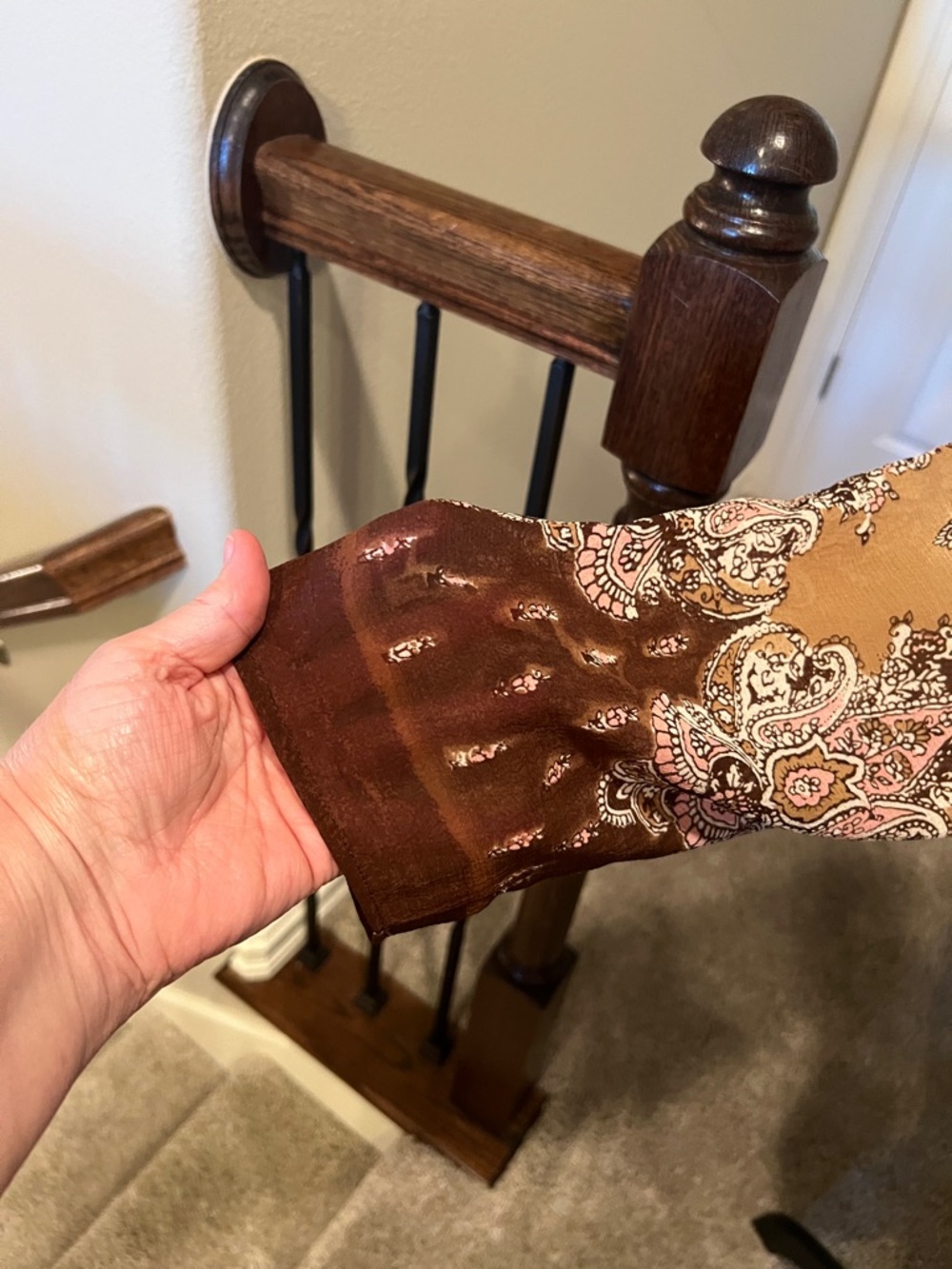 Emma James Cream, Brown and Pink Paisley Split-Neck Tunic - Picture 8 of 11